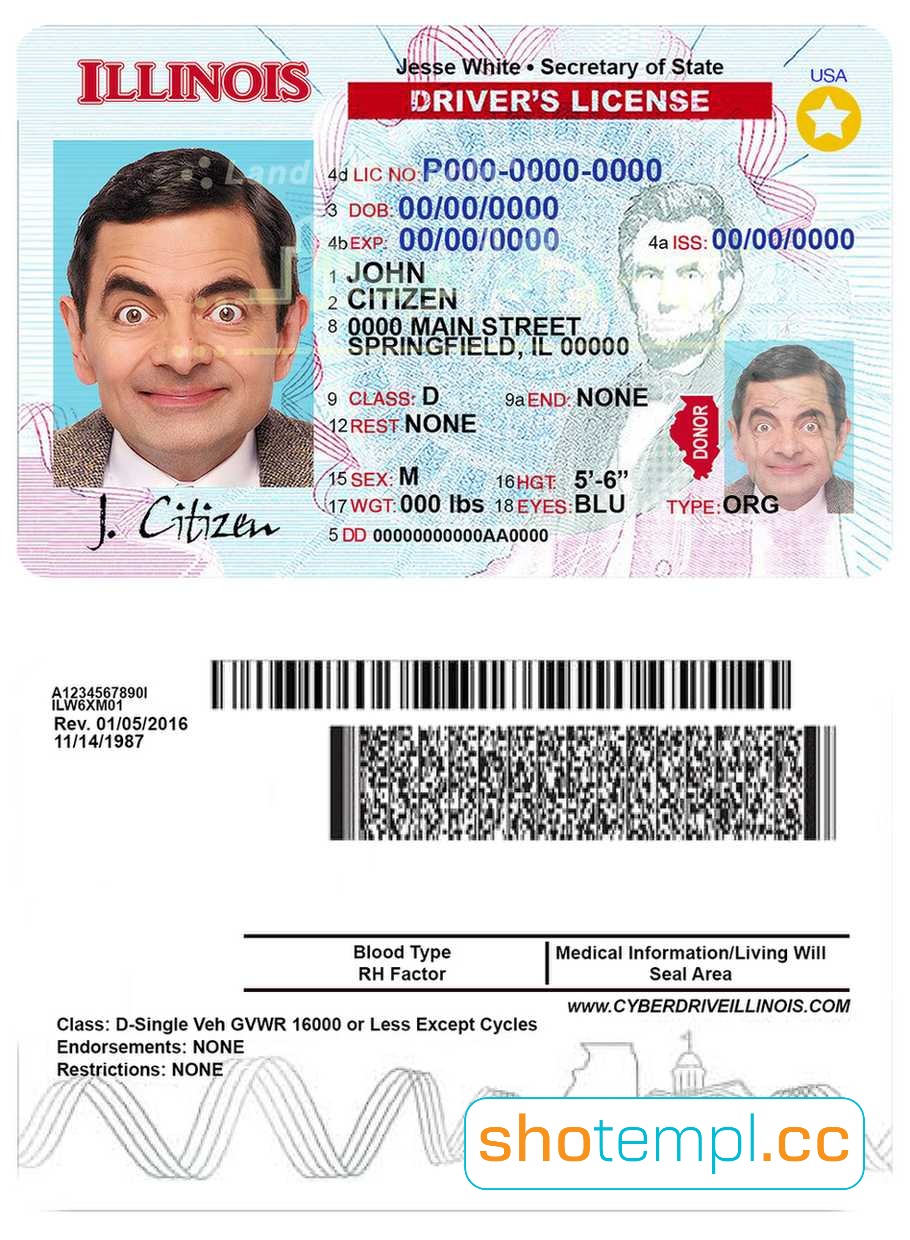 Illinois Driver License PSD Template